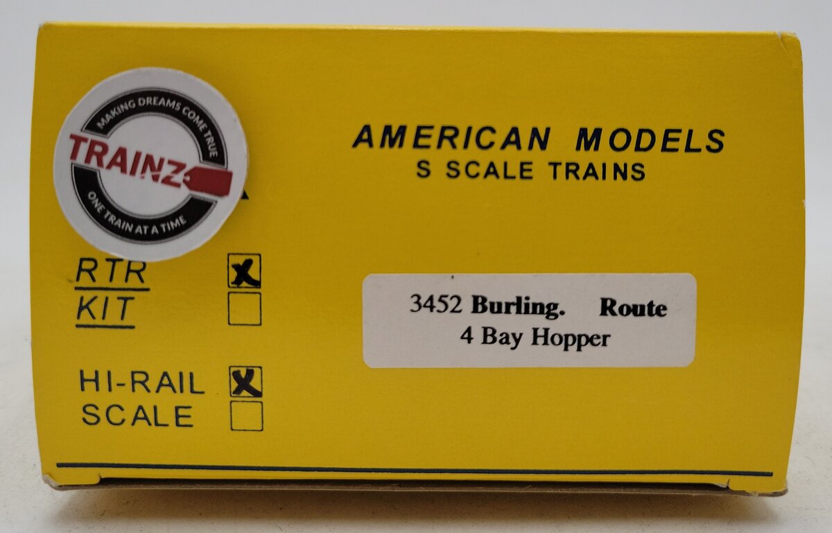 American Models 3452 S Gauge Burlington Route 4-Bay Hopper #171433[Hi-Rail] LN/Box