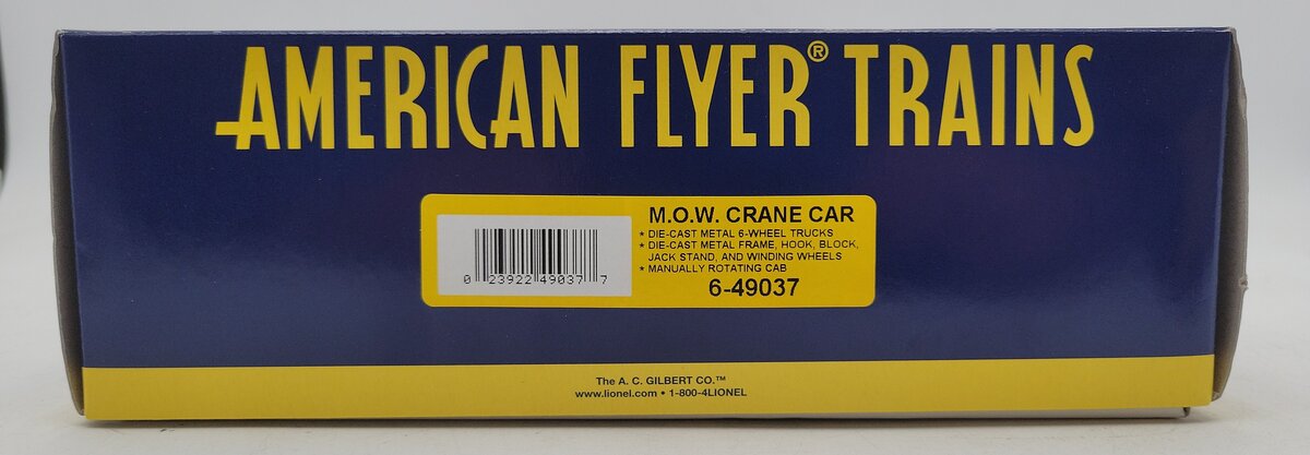 American Flyer 6-49037 S Gauge Maintenance of Way Crane Car LN/Box