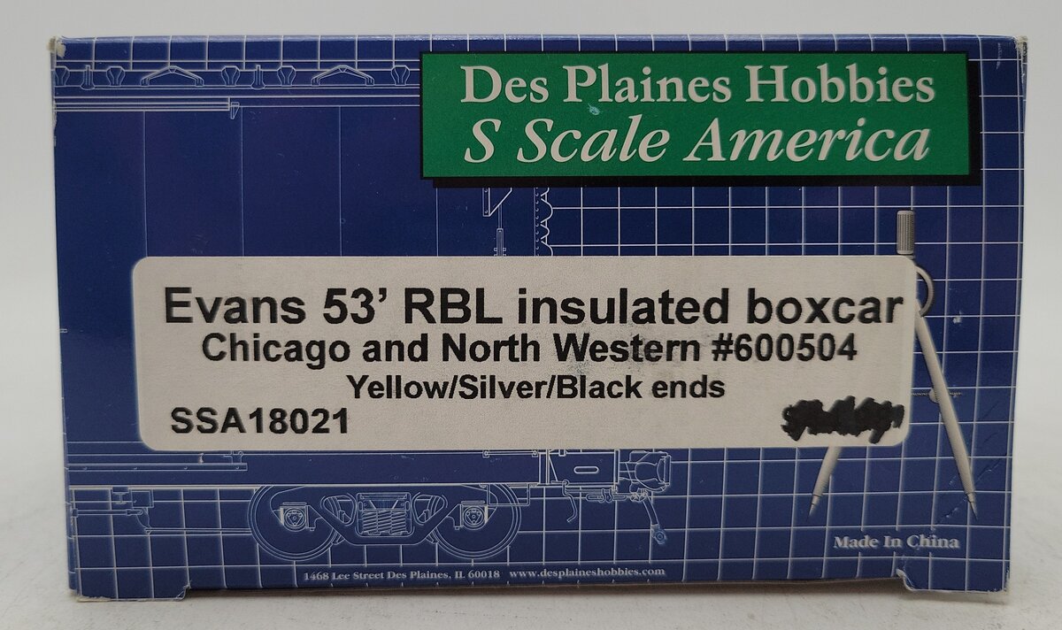 Des Plaines Hobbies SSA18021 S Gauge Chicago & North Western Boxcar #600504 LN/Box
