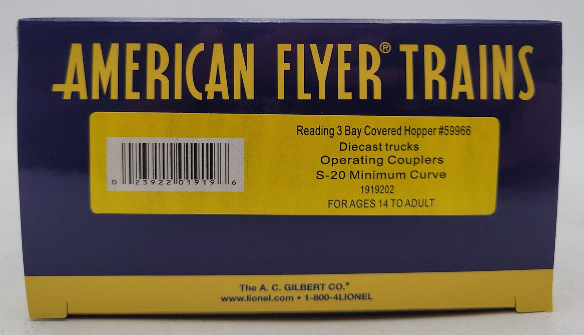 American Flyer 1919202 S Gauge Reading 3 Bay Covered Hopper #59966