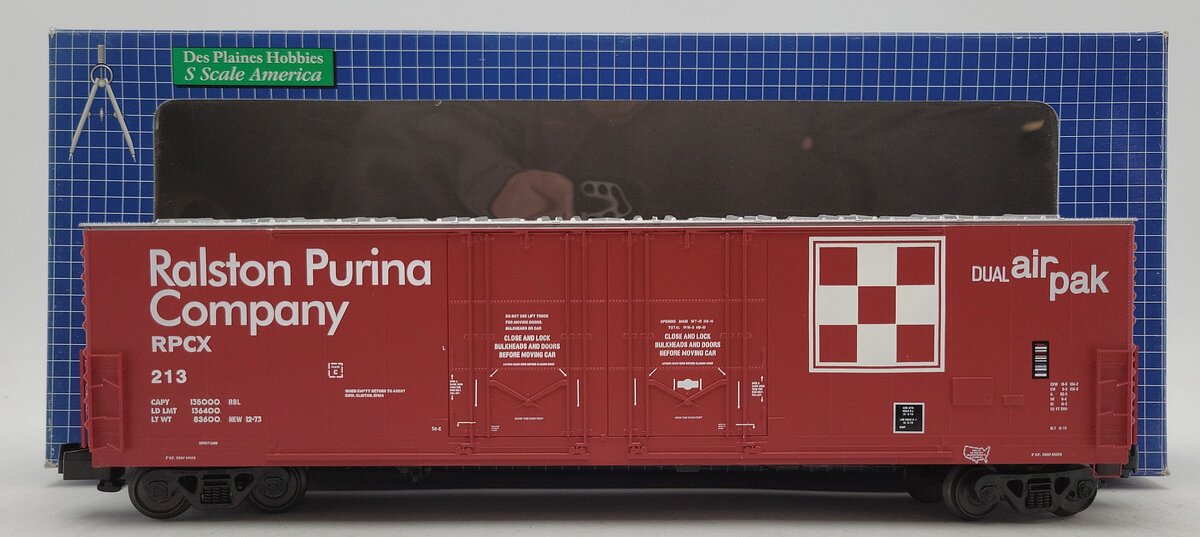 Des Plaines Hobbies SSA18032 S Gauge Ralston Purina "Checkerboard" Box Car #213 LN/Box
