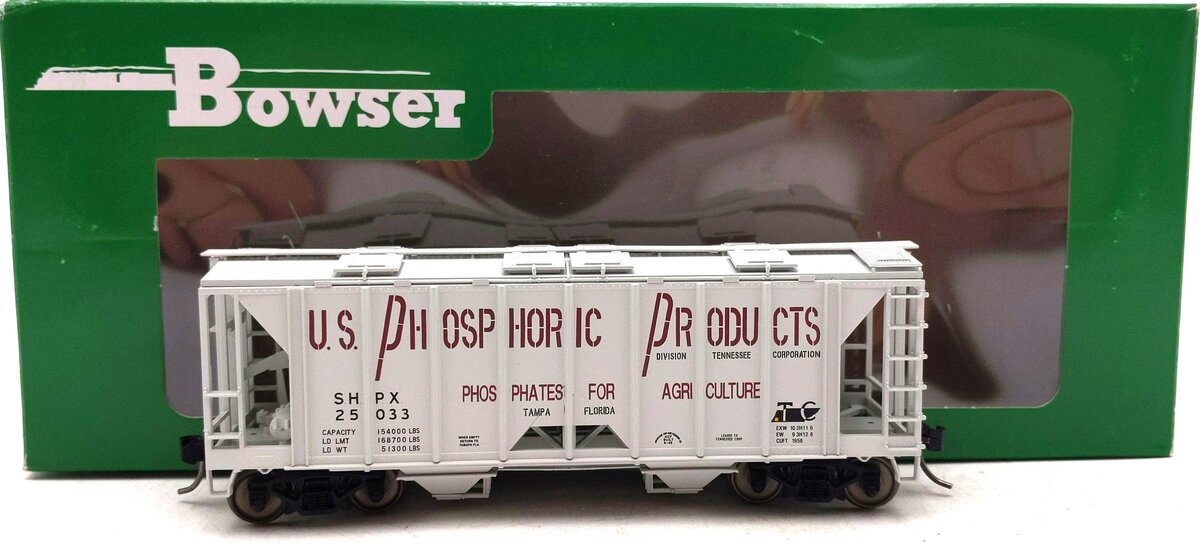 Bowser 42776 HO US Phosphoric Products 70-Ton 2-Bay Covered Hopper RTR #25033 LN/Box