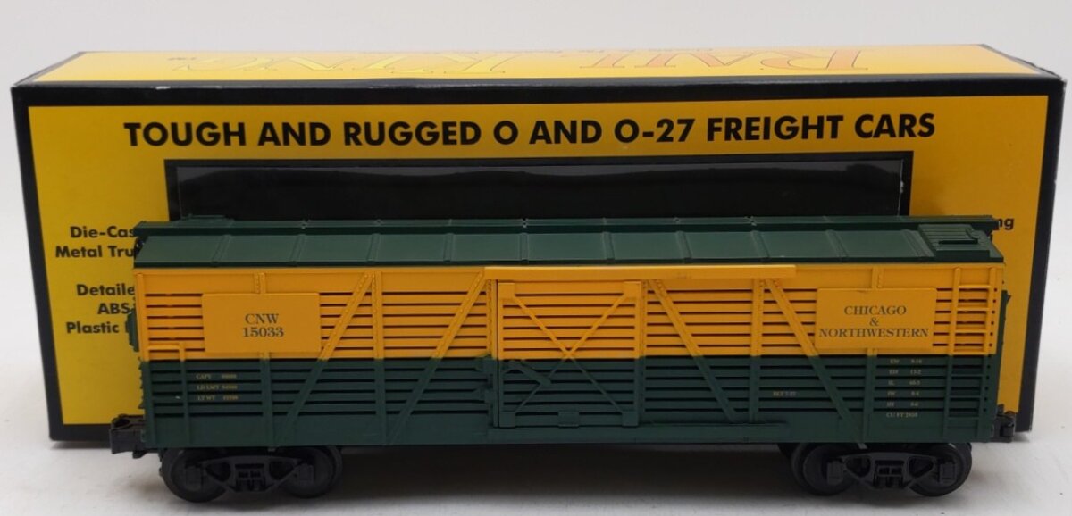 MTH 30-7109 O Gauge CNW Yellow & Green Semi-Scale Stock Car #15033 LN/Box