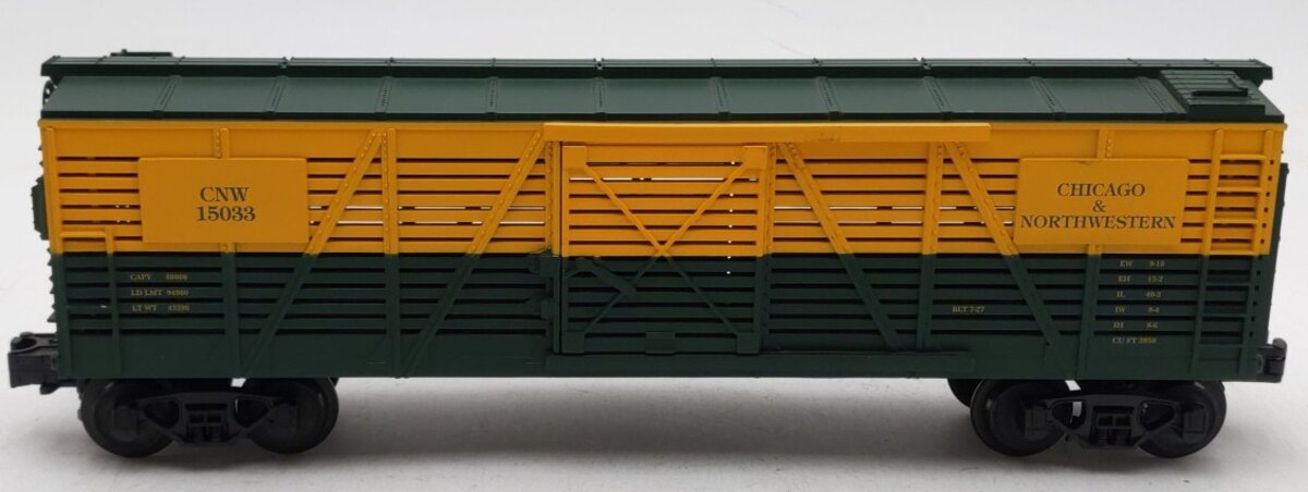 MTH 30-7109 O Gauge CNW Yellow & Green Semi-Scale Stock Car #15033 LN/Box