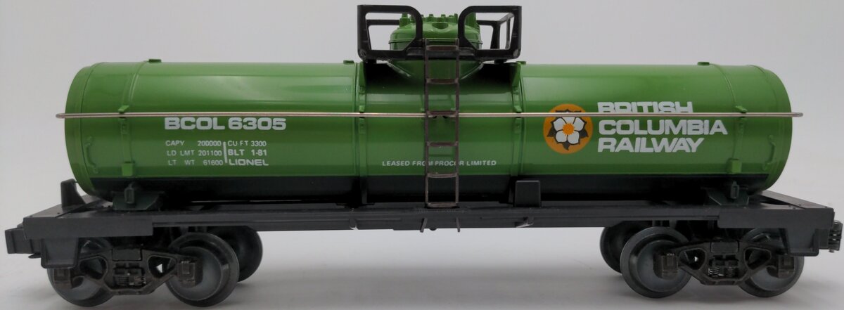 Lionel 6-6305 O Gauge British Columbia Single Dome Tank Car EX/Box