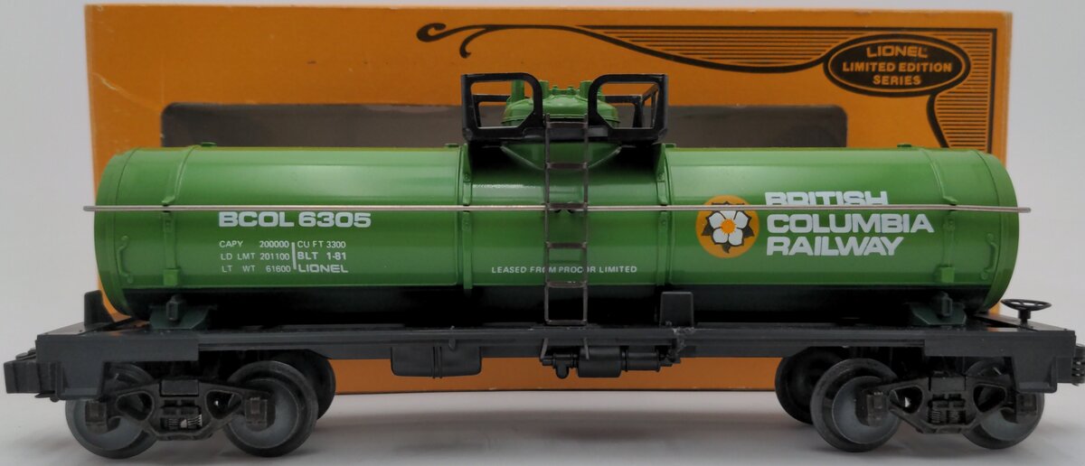 Lionel 6-6305 O Gauge British Columbia Single Dome Tank Car EX/Box