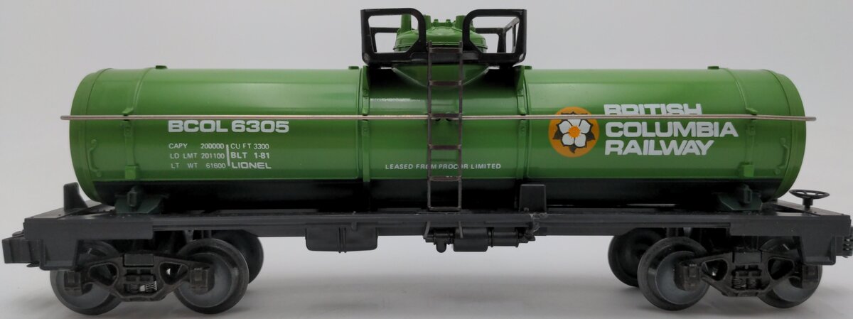 Lionel 6-6305 O Gauge British Columbia Single Dome Tank Car EX/Box