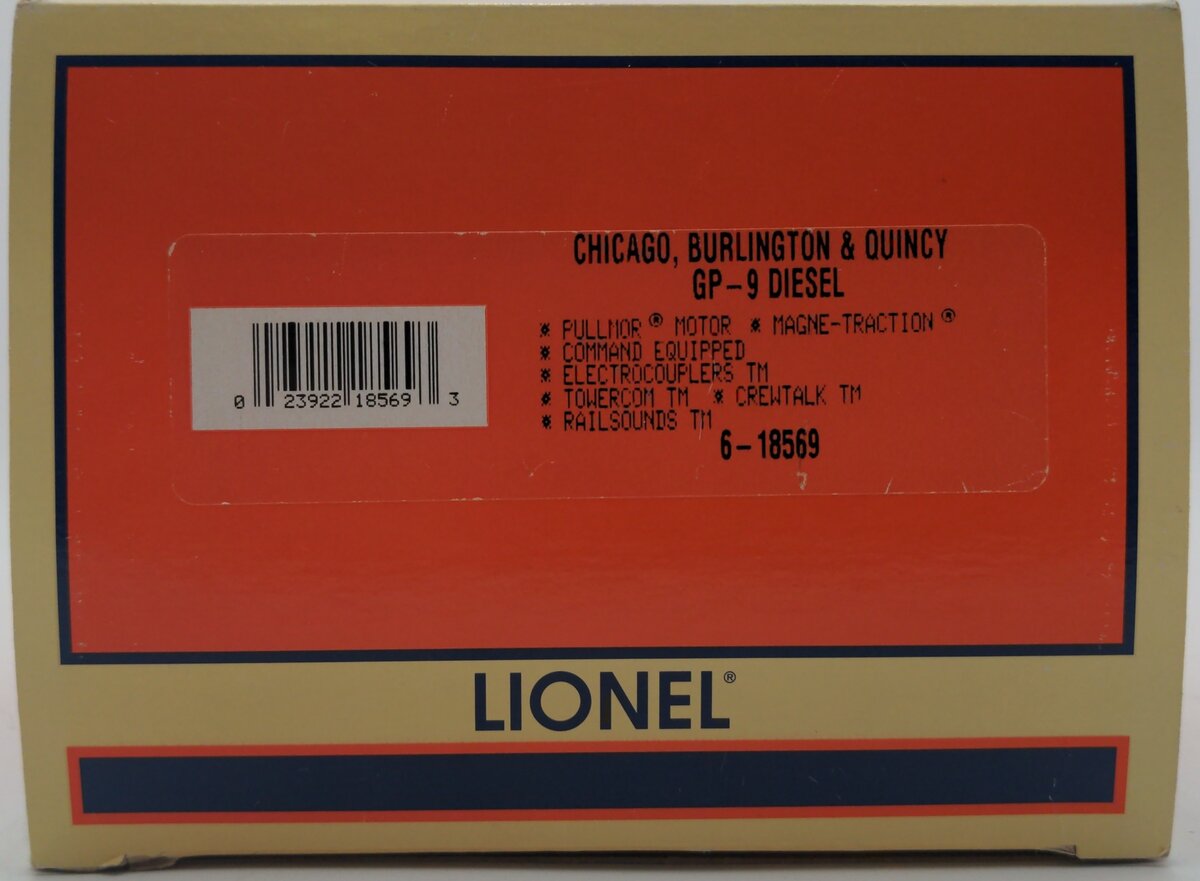 Lionel 6-18569 O Burlington Way of the Zephyrs GP-9 Diesel Locomotive #2380 EX/Box