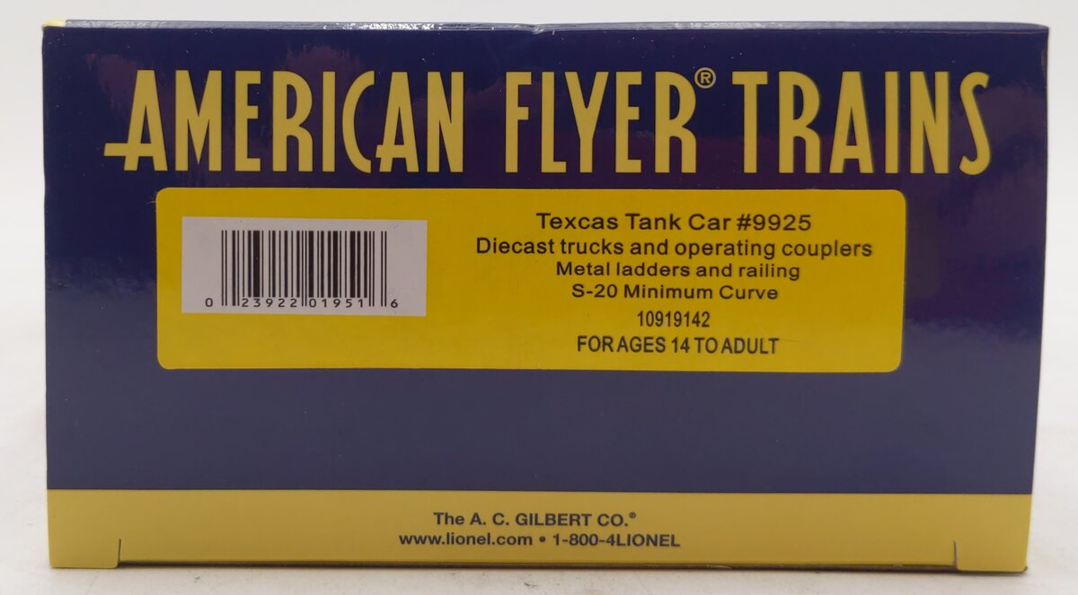 American Flyer 1919142 S Texgas American Flyer Single Some Tank Car #9925 LN/Box