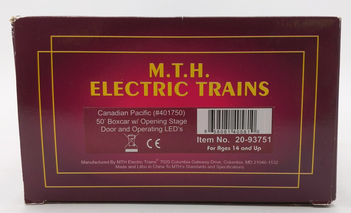 MTH 20-93751 O Canadian Pacific 50' Boxcar w/Opening Stage Door & LED Lights