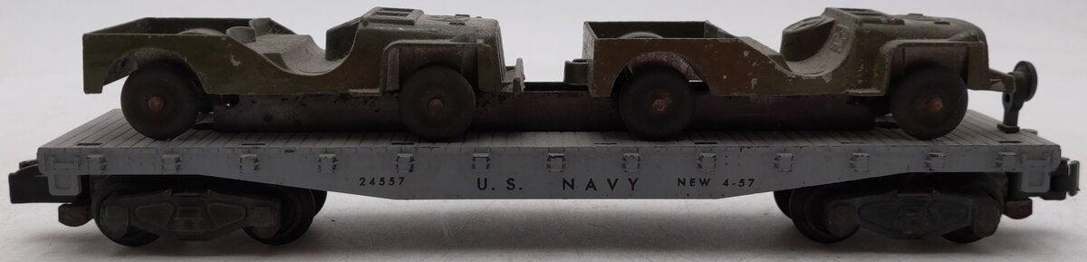 American Flyer 24557 Vintage S Gauge US Navy Flat Car w/2 Jeeps VG