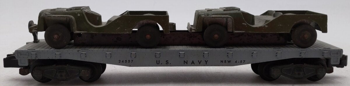 American Flyer 24557 Vintage S Gauge US Navy Flat Car w/2 Jeeps VG
