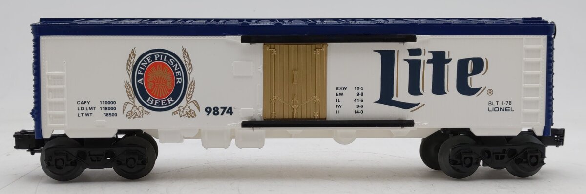 Lionel 6-9874 O Gauge Miller Lite Beer Billboard Reefer Car EX