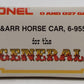 Lionel 6-9553 O Gauge Western & Atlantic Horse Car EX/Box