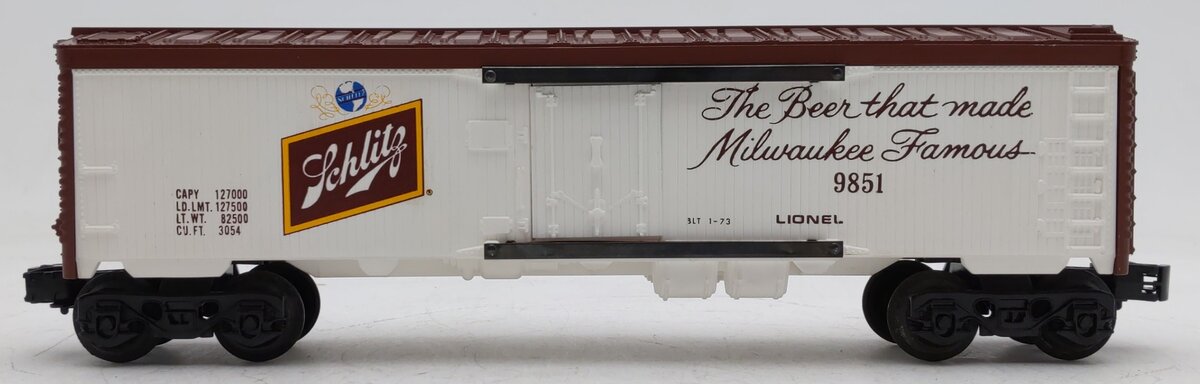 Lionel 6-9851 O Gauge Schlitz Billboard Reefer Car #9851 EX