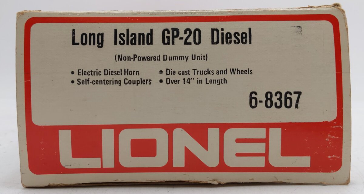 Lionel 6-8367 O Gauge Long Island GP20 Non-Powered Diesel Locomotive VG/Box