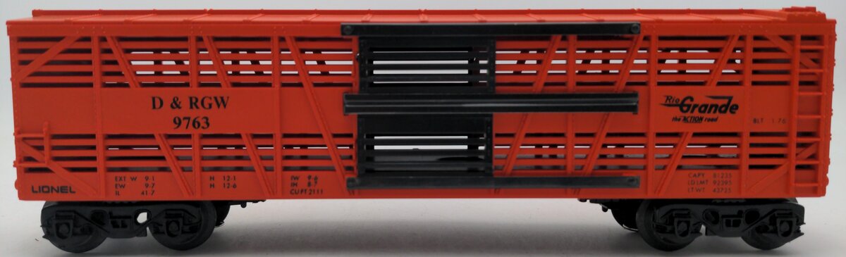 Lionel 6-9763 O Gauge Rio Grande Cattle Car #9763 LN/Box