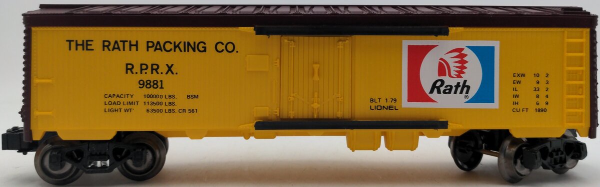 Lionel 6-9881 O Gauge Rath Packing Refrigerator Car LN/Box