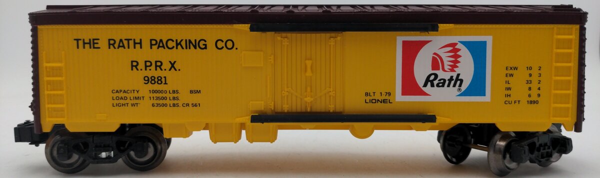 Lionel 6-9881 O Gauge Rath Packing Refrigerator Car LN/Box