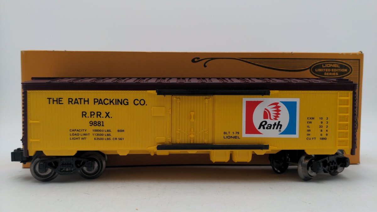 Lionel 6-9881 O Gauge Rath Packing Refrigerator Car LN/Box