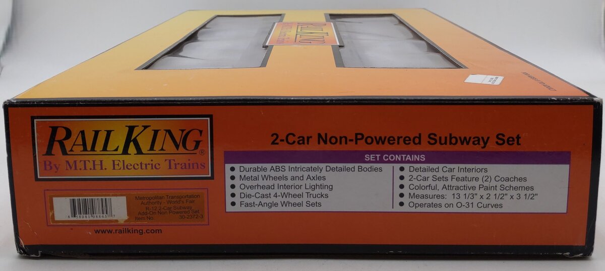 MTH 30-2372-3 O MTA World's Fair R-12 Subway Add-On Non Powered Set (Set of 2) NIB