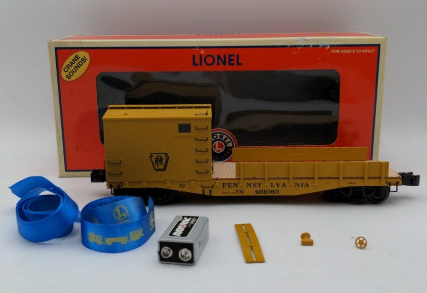 Lionel 6-29814 O Gauge Pennsylvania Railroad Boom Car #491063 with Crane Sounds EX/Box