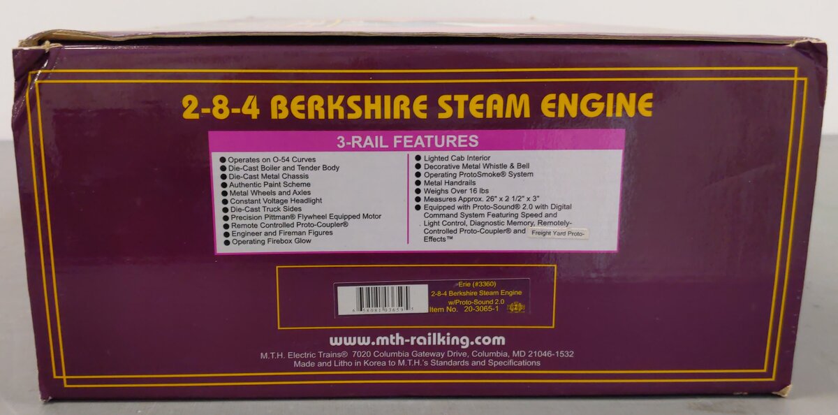 MTH 20-3065-1 O Gauge Erie Berkshire Steam Locomotive & Tender w/PS2 #3360 EX/Box
