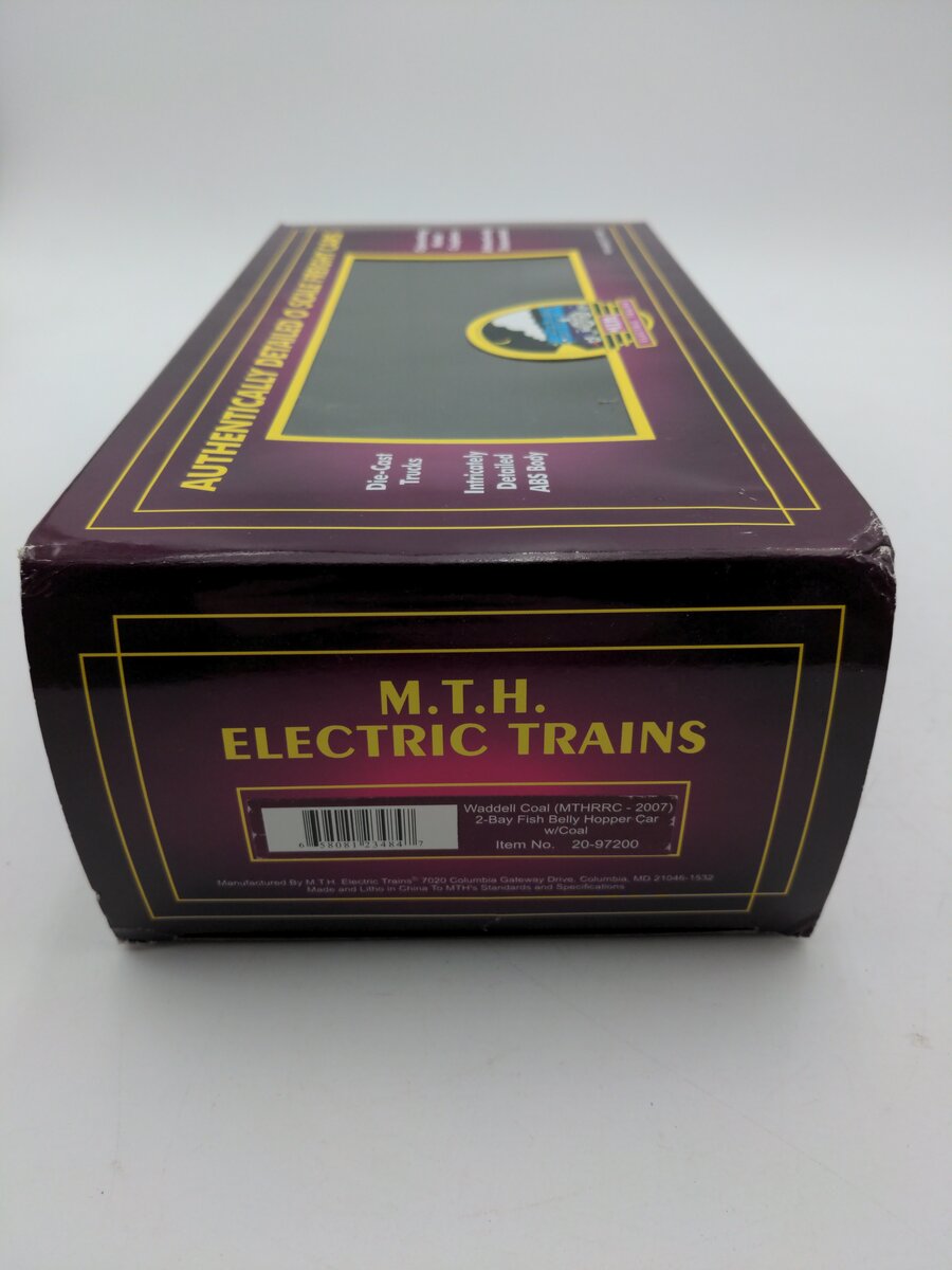 MTH 20-97200 O Waddell Coal MTHRRC 2007 Fish Belly Hopper Car w/Load #107 EX/Box