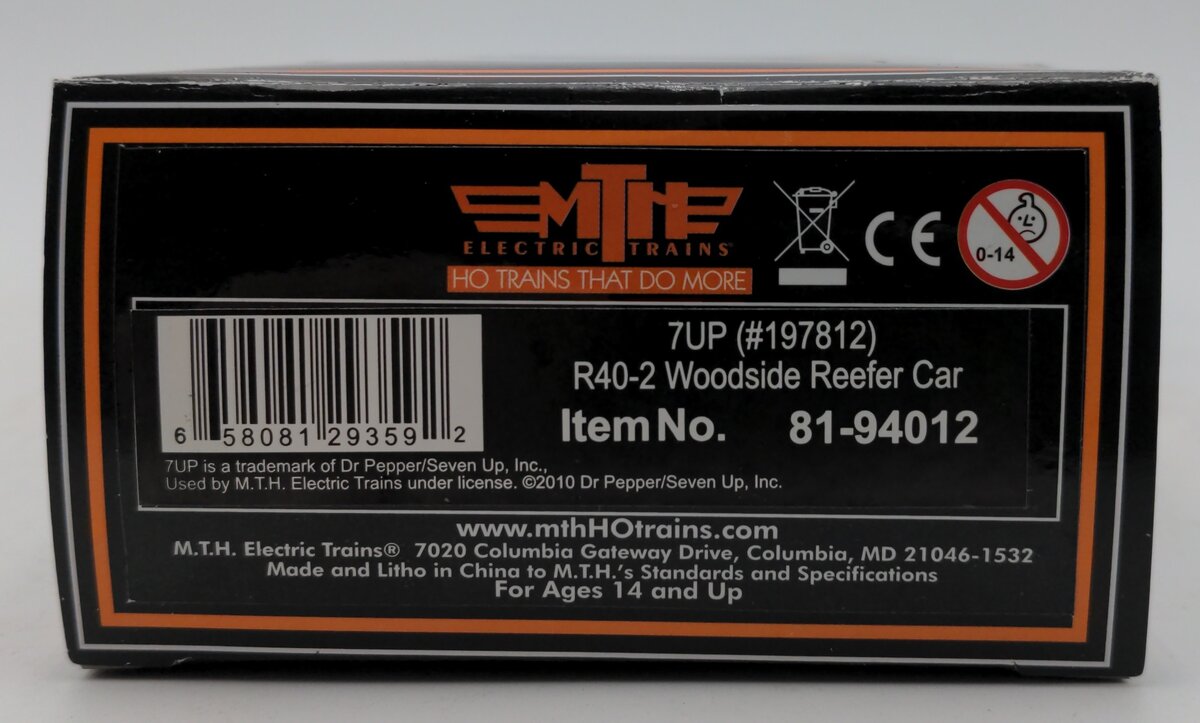 MTH 81-94012 7up HO Scale R40-2 Woodside Reefer Car