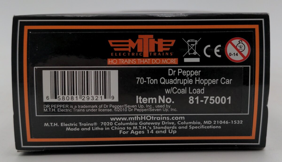 MTH 81-75001 DPSU - Dr. Pepper HO Scale 70-Ton Quadruple Hopper Car