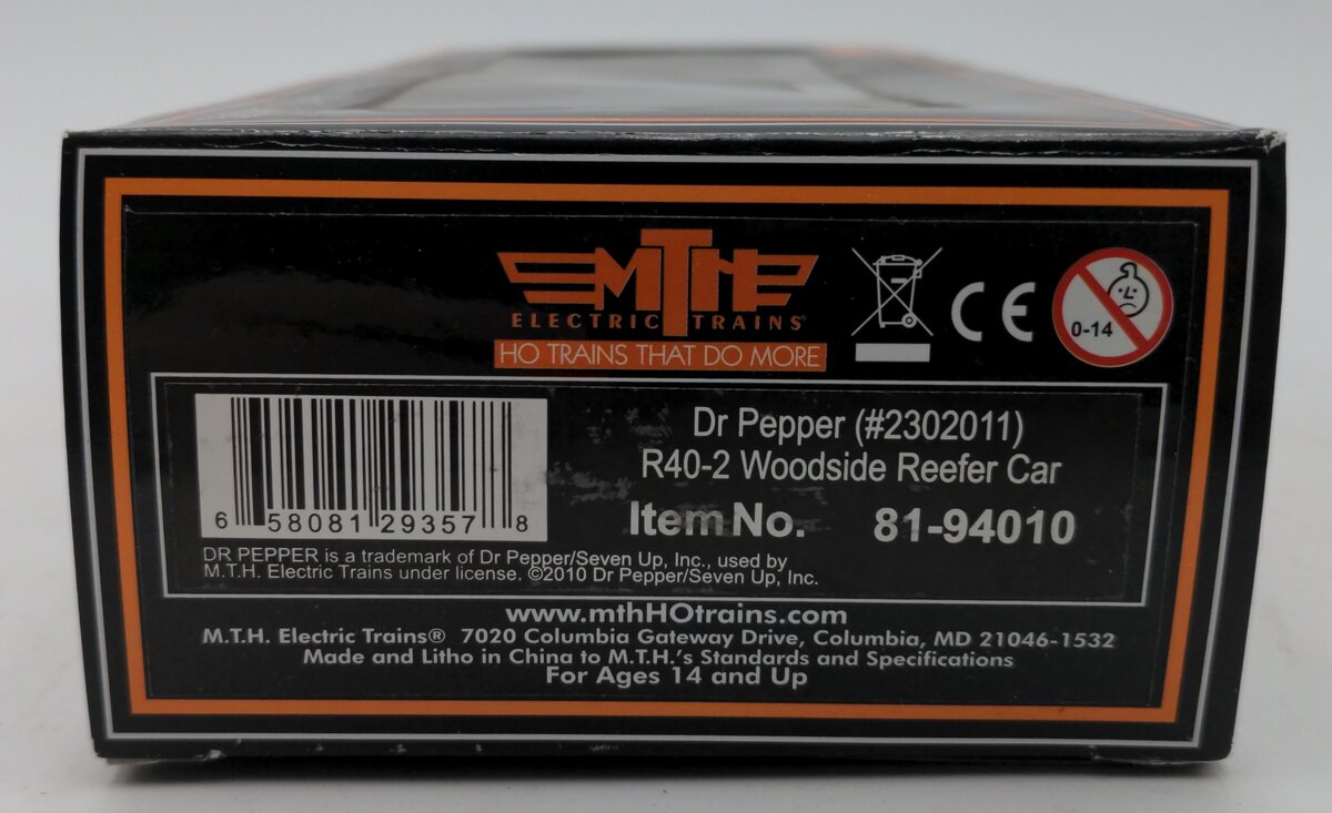 MTH 81-94010 Dr. Pepper HO Scale R40-2 Woodside Reefer Car
