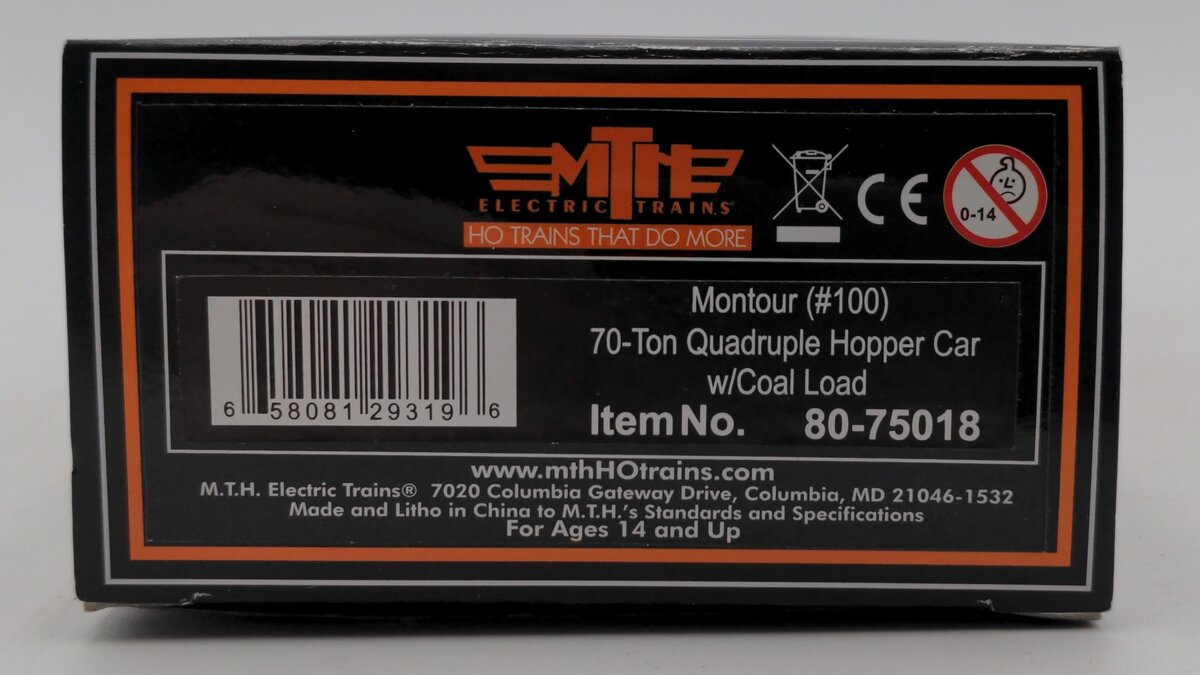 MTH 80-75018 Montour HO Scale 70-Ton Quadruple Hopper Car #100