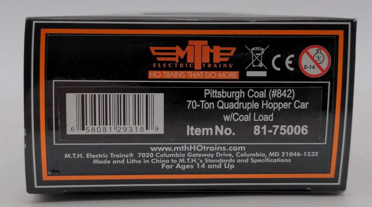 MTH 81-75006 Pittsburgh Coal Company HO Scale 70-Ton Quadruple Hopper Car