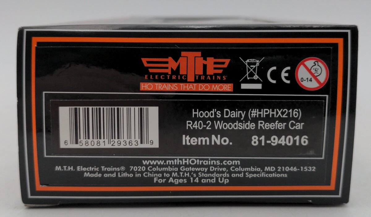 MTH 81-94016 Hood's Dairy HO Scale R40-2 Woodside Reefer Car