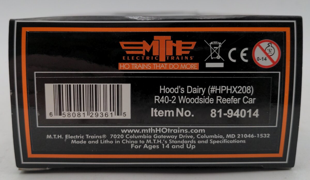 MTH 81-94014 Hood's Dairy HO Scale R40-2 Woodside Reefer Car