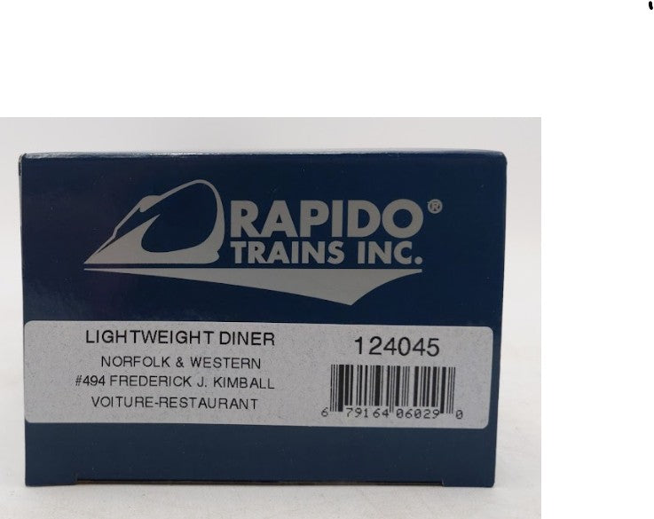 Rapido Trains 124045 HO N&W Pullman-Standard Lightweight 48-Seat Dining Car #494