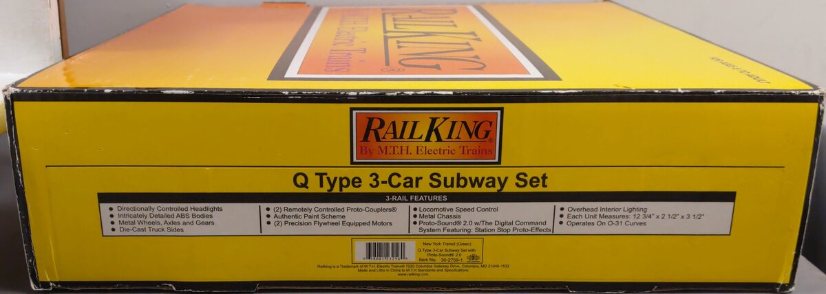 MTH 30-2759-1 O New York Transit Q Type Subway Set w/Proto-Sound 2.0 (Set of 3)