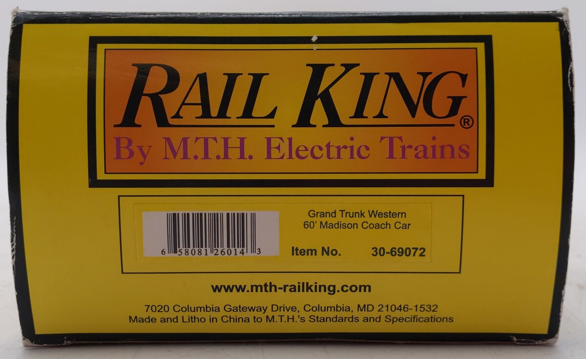 MTH 30-69072 Grand Trunk Western 60’ Madison Coach Car V2
