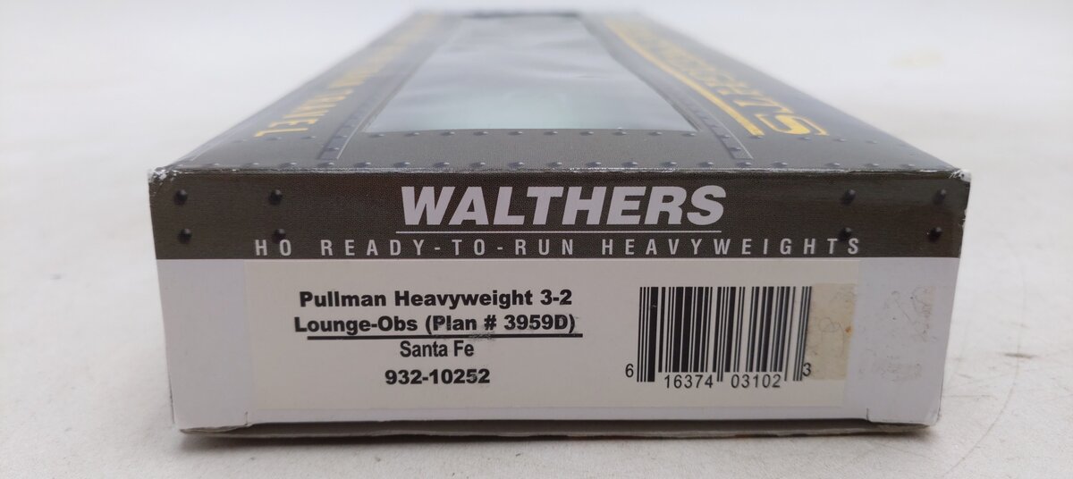 Walthers 932-10252 HO Santa Fe Heavyweight 3-2 Lounge/Obs (Plan #3959D) VG/Box