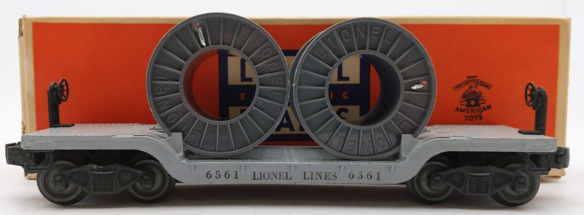 Lionel 6561 VIntage O Depressed Center Flat w/ Gray Cable Reels VG/Box