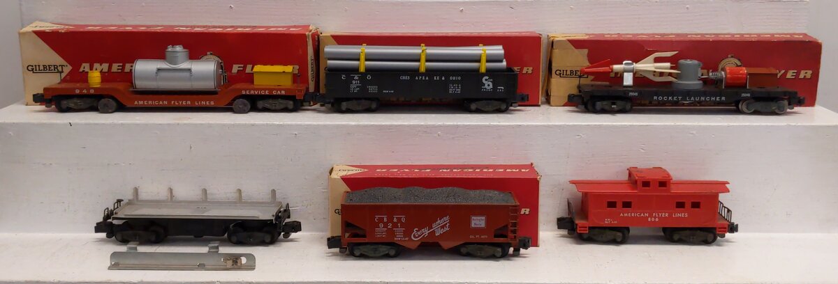 American Flyer Vintage S Freight Cars: 24533, 914, 24205, 25045, 911, 806 [6] VG