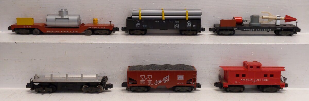 American Flyer Vintage S Freight Cars: 24533, 914, 24205, 25045, 911, 806 [6] VG
