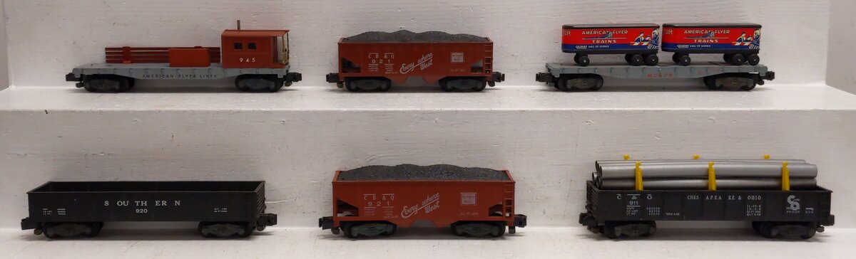 American Flyer Vintage S Freight Cars: 24108, 926, 24205-921, 920, 24525, 921[6] VG