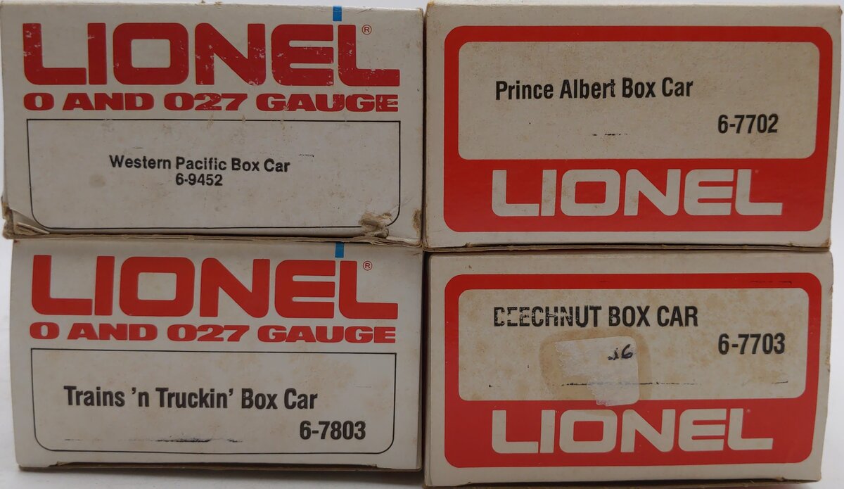 Lionel O Assorted Freight Box Cars: 7803, 7702, 7703, 9452 [4] EX/Box