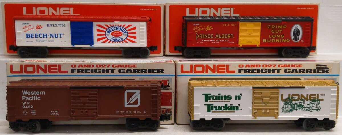 Lionel O Assorted Freight Box Cars: 7803, 7702, 7703, 9452 [4] EX/Box