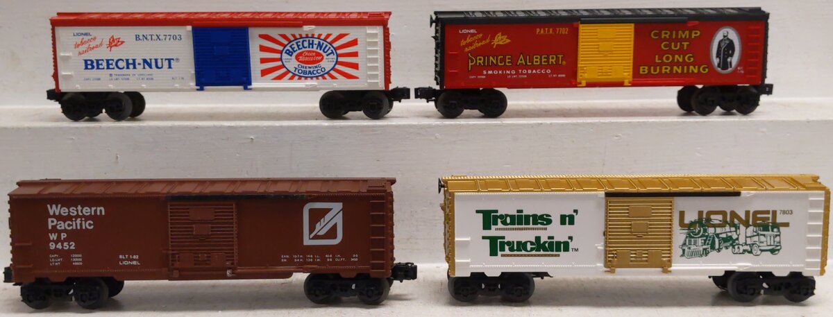 Lionel O Assorted Freight Box Cars: 7803, 7702, 7703, 9452 [4] EX/Box