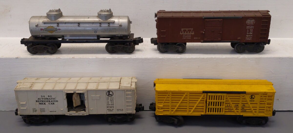 Lionel Vintage O Freight Cars: 6465, 159000, 3482, 6656 [4] VG