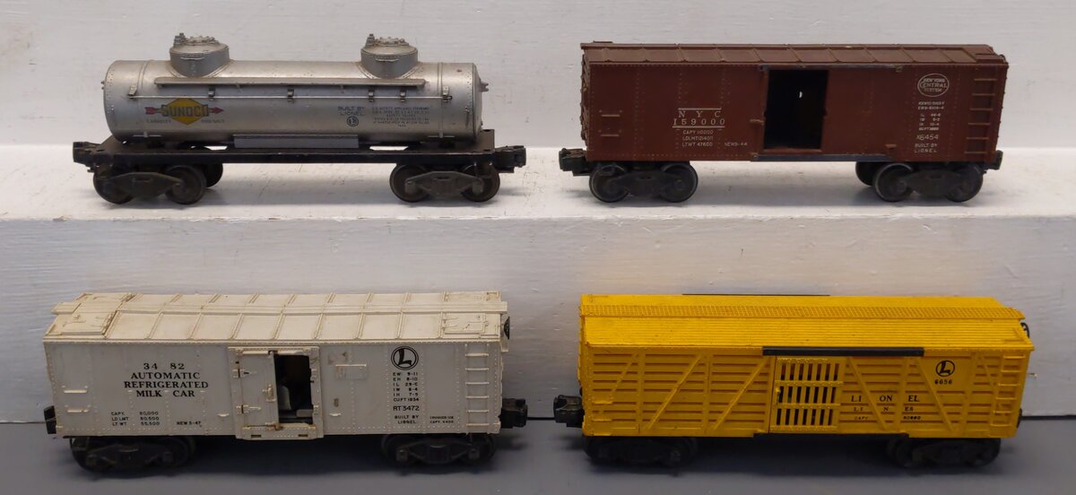 Lionel Vintage O Freight Cars: 6465, 159000, 3482, 6656 [4] VG