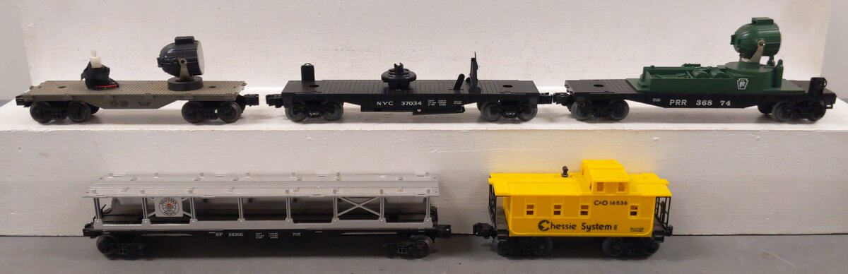 Lionel O Gauge Freight Cars: 16536, 36874, 37034, 36305, Spotlight Car [5] EX