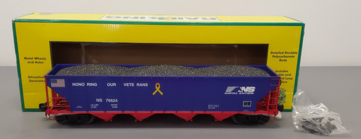 MTH 70-75056 G Scale Norfolk Southern "Veterans" Railking 4 Bay Hopper #76624